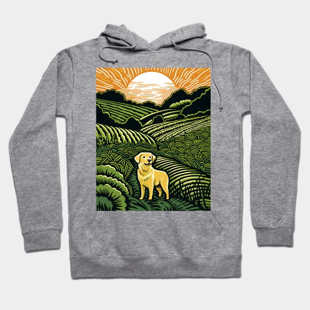 Riso-graphic Dog's Joyful Field Hoodie by AestheticsArt81